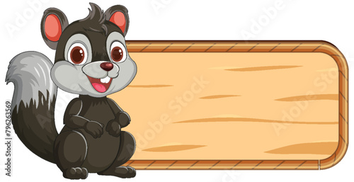 Cartoon squirrel sitting beside an empty sign