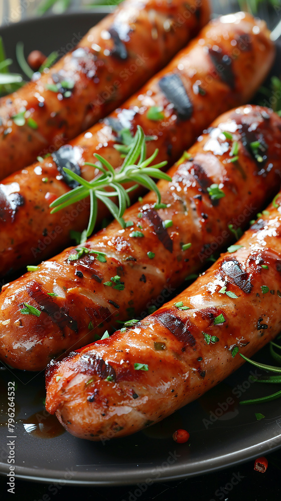 Plate with delicious grilled sausages. AI generative. Plate with delicious grilled sausages. AI generative.