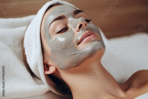 Young woman enjoying a detoxifying face mask at a spa