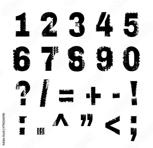 Grunge tire textured figures and numbers.