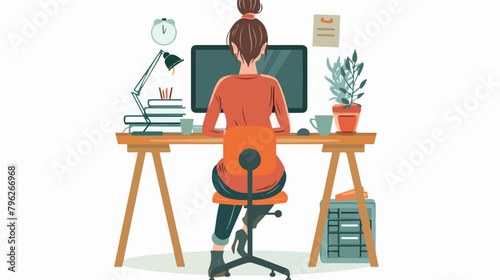 Young woman working with a computer. background view. Vector