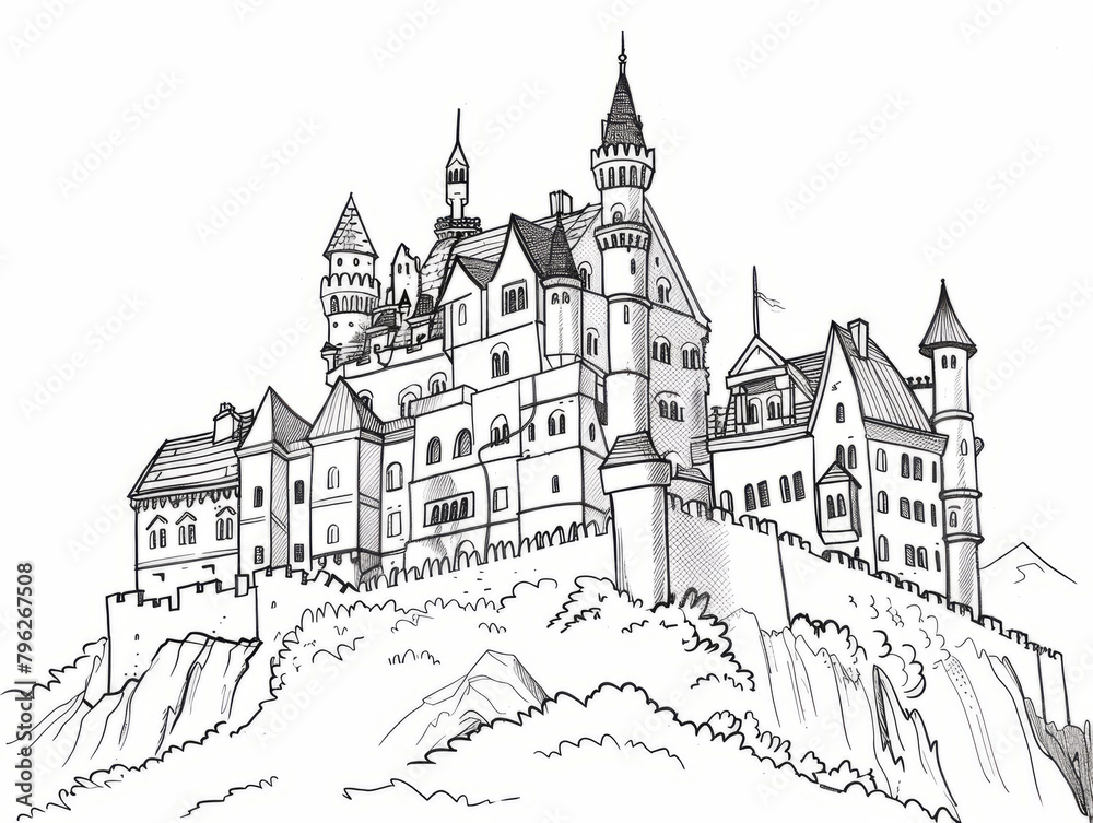 Castle Coloring Pages for Kids, Preschoolers, Simple Coloring Book, Educational, Printable