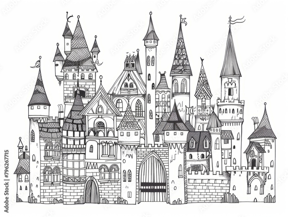 Fototapeta premium Castle Coloring Pages for Kids, Preschoolers, Simple Coloring Book, Educational, Printable