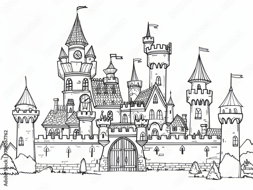 Castle Coloring Pages for Kids, Preschoolers, Simple Coloring Book, Educational, Printable