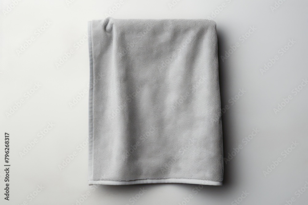 Grey towel is hanging on the towel rack Grey towel is hanging on the towel rack