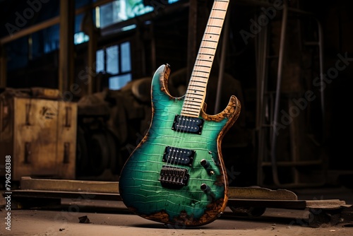 A Green Guitar on a Table