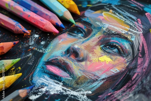Close up of a woman drawing with colored pencils, suitable for art and creativity concepts