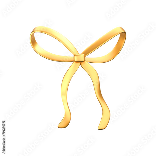 3d gold liquid bow ribbon in y2k style isolated on a dark background. Render of modern golden aesthetic bow ribbon, vintage girly hair accessory with reflection gradient effect. 3d vector y2k icon