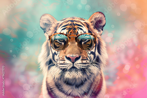 tiger wearing sun glasses photo
