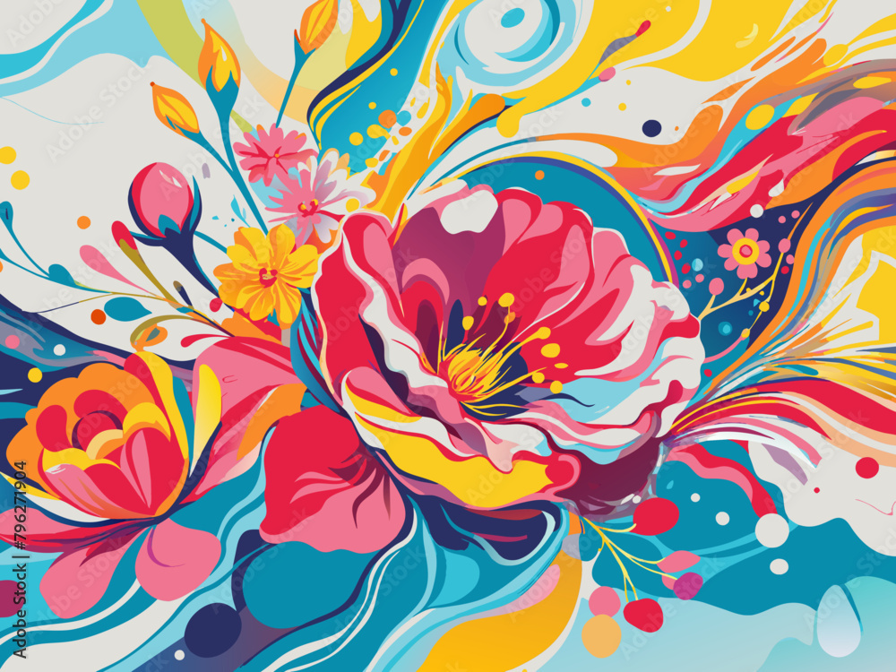 Vibrant Floral Abstract Artwork with Bold Colors