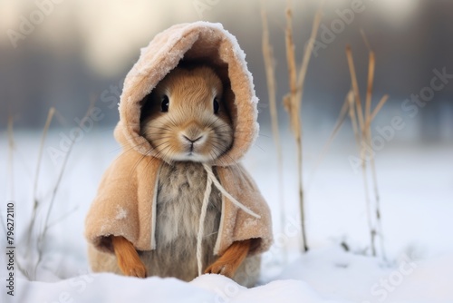 Rabbit Wearing Coat in Snow © Constantine M
