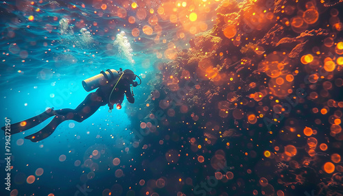 Adventurous scuba diver exploring the serene underwater world,generative ai