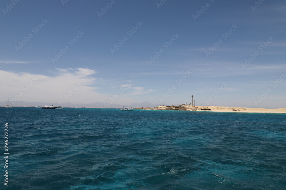 red sea, seascape, skyscape and mountains