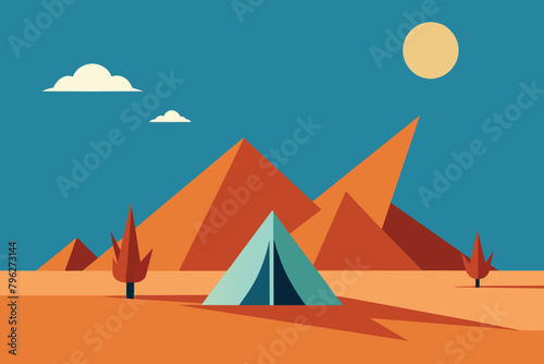 Camp on wild desert mono line vector design illustration © mobarok8888