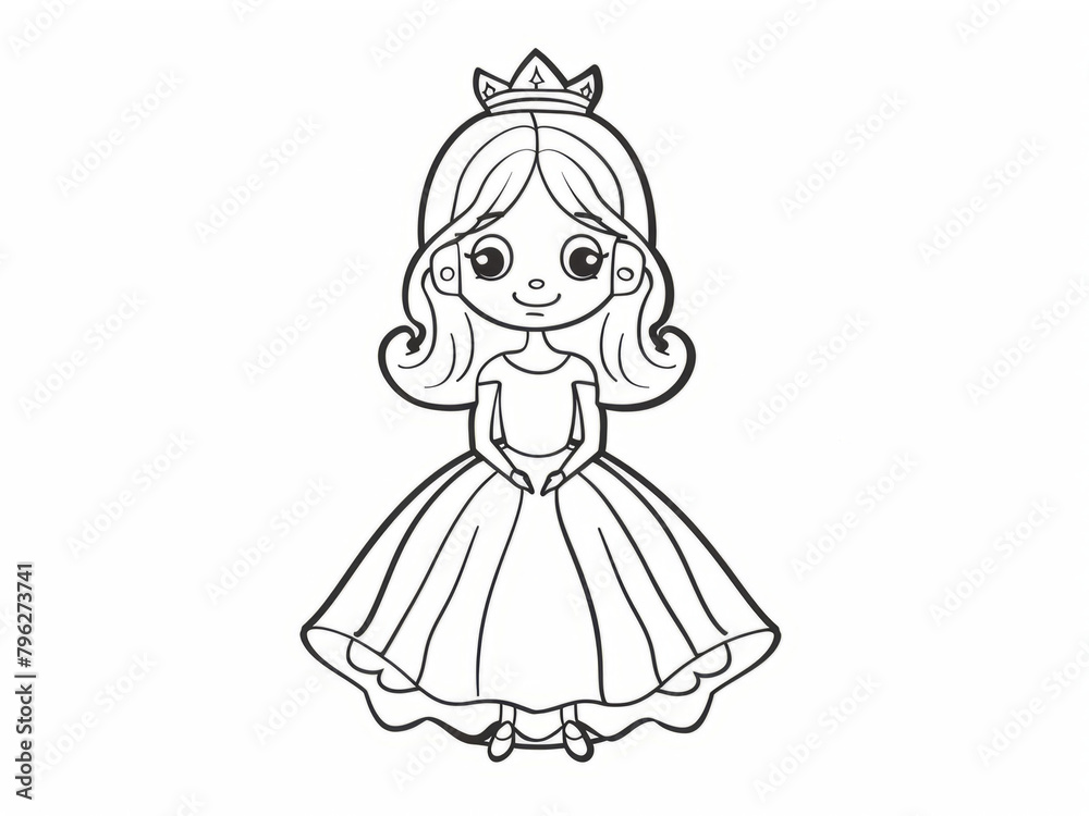 Fototapeta premium Princess Coloring Pages for Kids, Preschoolers, Simple Coloring Book, Educational, Printable
