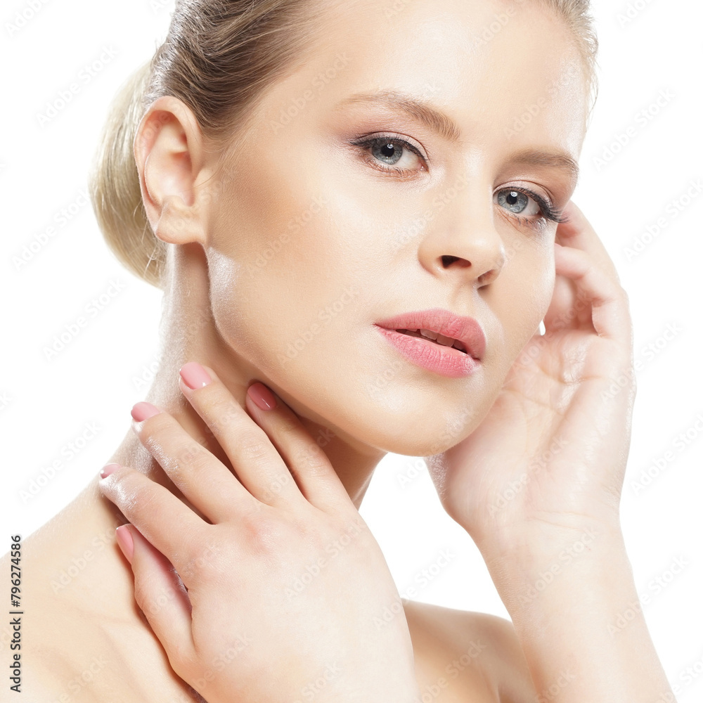 Close-up portrait of beautiful, fresh, healthy and sensual girl over white background Close-up portrait of beautiful, fresh, healthy and sensual girl over white background