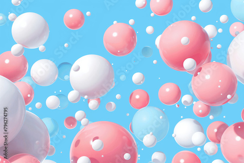Playful Pink and White Balloons, Sky Blue Backdrop