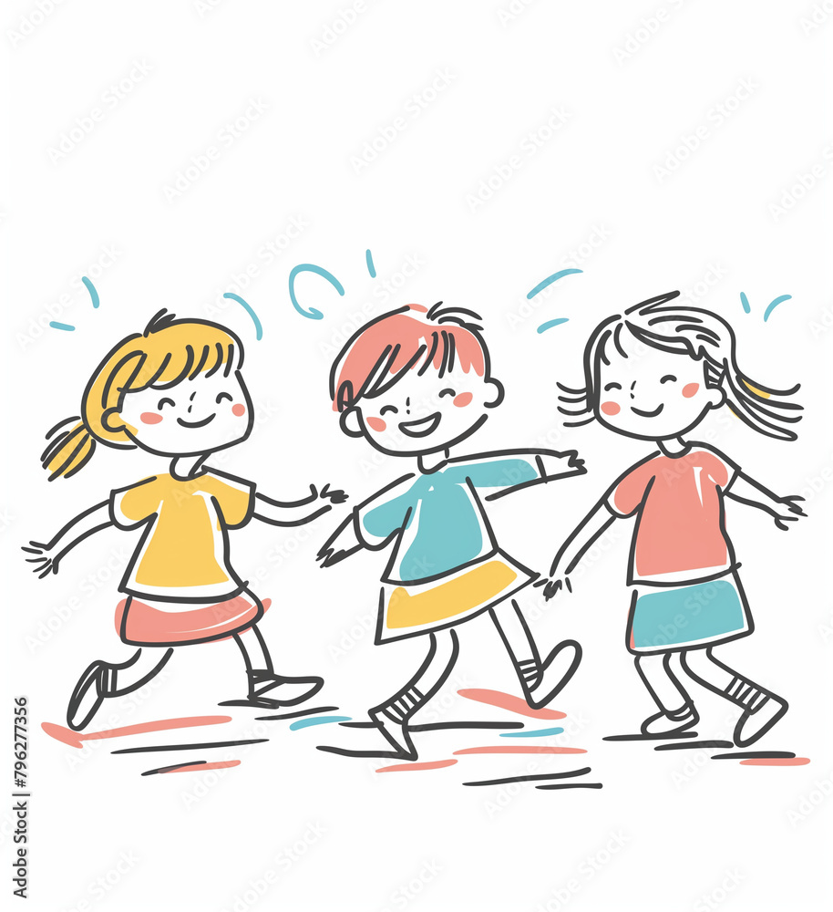 Children Playing a Game of Tag in the Park, Laughing, Flat Color Illustration on White Background, Clip Art for Kids