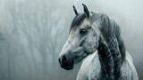Andalusian Horse in the Mist: A Beautiful Closeup of a Grey Stud Horse Exuding Elegance and Exotic