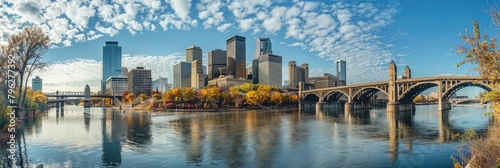 Autumn Skyline - Cityscape with 3rd Avenue Bridge and Skyscrapers