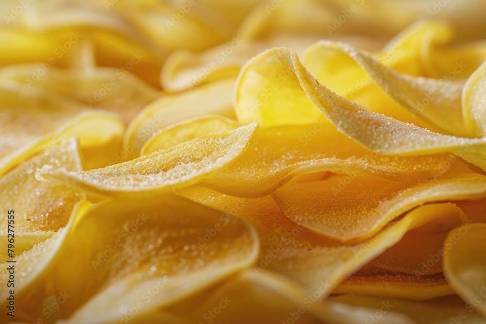 Isolated Dry Mango Snack. A Delicious Heap of Fried Mango Chips on White Background