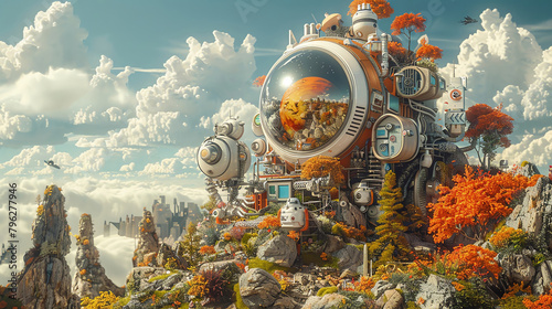 A delightful mashup of fantastical elements and hightech gadgets rendered against a neutral uncluttered background for maximum impact