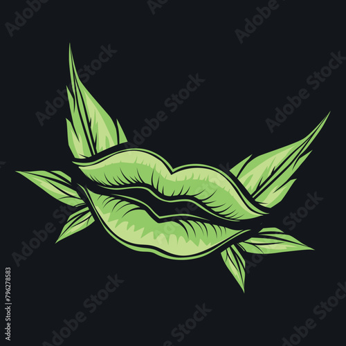 Green nature leaf lips