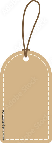 Blank stitch-edged kraft paper tag. Flat design illustration.