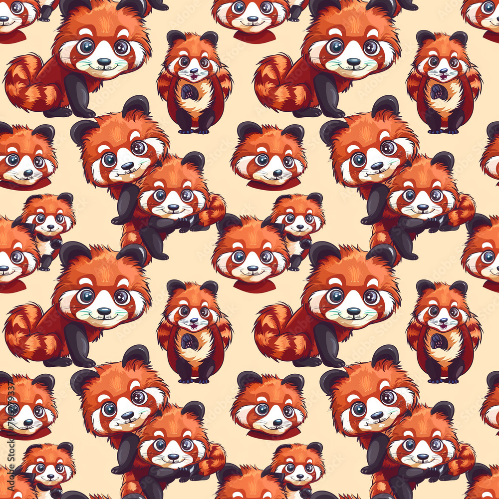 A pattern of cute red pandas with big eyes and smiles A pattern of cute red pandas with big eyes and smiles