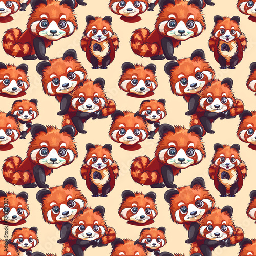 A pattern of cute red pandas with big eyes and smiles