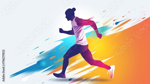 Colorful Runner icon. Flat illustration Olympics 2024. Marathon Athletics © Daniil
