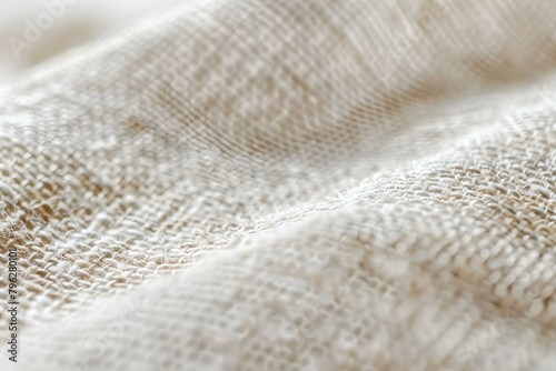 White linen fabric with rough texture natural abstract pattern for closeup. Concept Textured Linen Fabric, Closeup Details, Natural Abstract Pattern