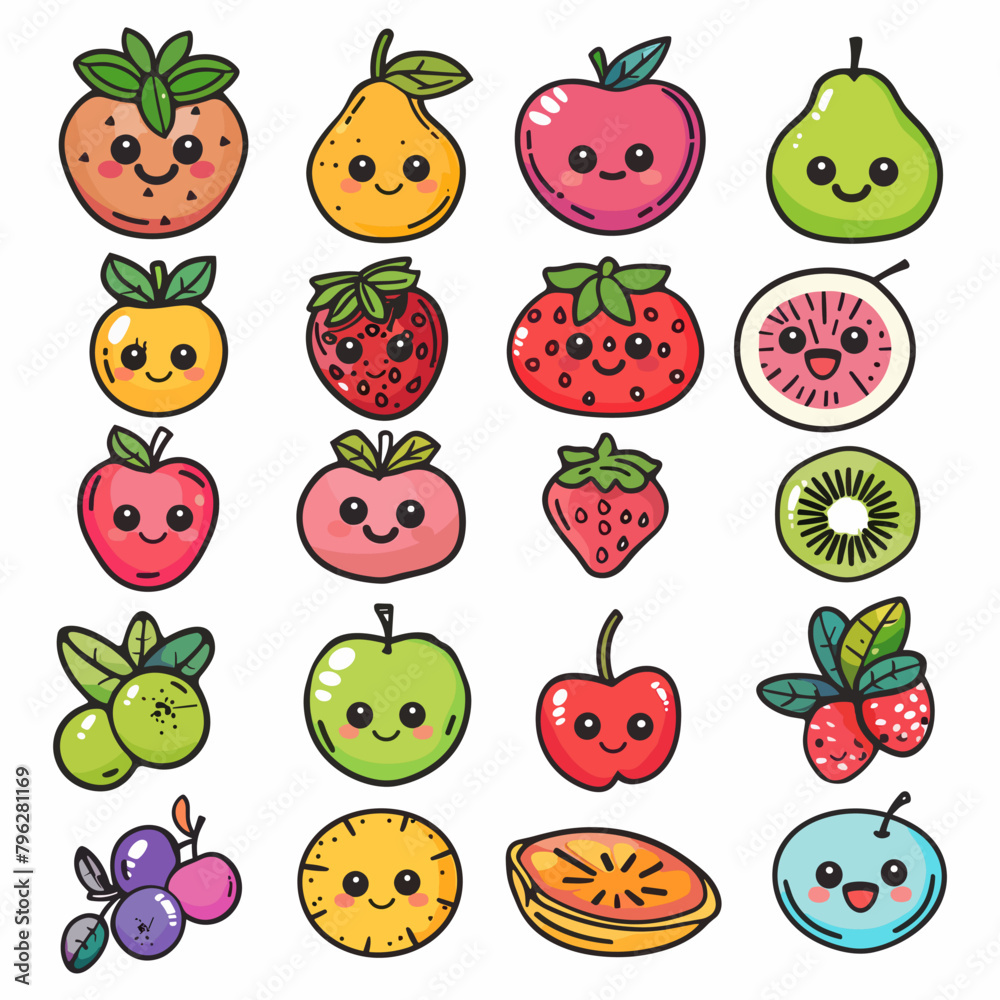 Fruit doodle icon set, hand drawn vector illustration. Fruit doodle icon set, hand drawn vector illustration.
