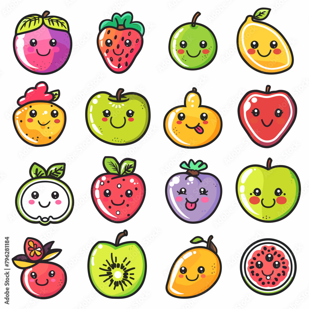 Fruit icons set. Cartoon illustration of 25 fruit icons for web Fruit icons set. Cartoon illustration of 25 fruit icons for web