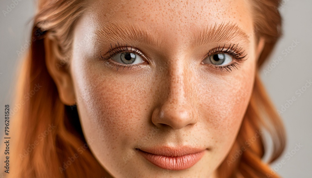 Fototapeta premium A close-up portrait of a young woman with a gentle, contemplative expression. 