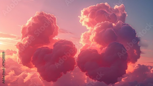 Heart-shaped clouds in a pink sunset sky symbolizing love and tenderness. Concept Love, Heart-shaped clouds, Pink sunset sky, Symbolism, Tenderness photo