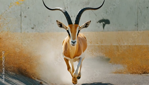 Golden Spiral Horned Gazelle - A gazelle with horns that twist in golden spirals, sprinting photo