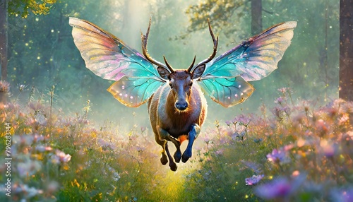 Pearlescent Butterfly Elk - An elk with giant, translucent, pearlescent butterfly wings