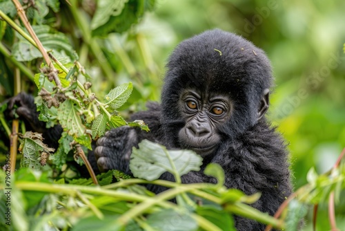 Adorable Gorilla Baby in its Natural Habitat at Uganda's Bwindi Impenetrable National Park photo