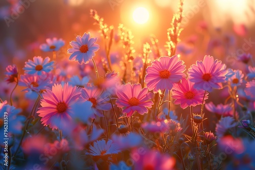 Sunset in a Field of Flowers (descriptive and captures the essence of the image)