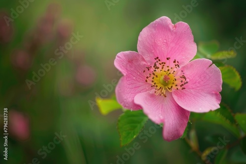 Close-up of Wild Virginia Rose Flower at Acadia National Park in Beautiful Shades of Pink Summer