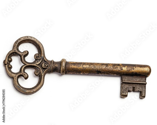 Antique Skeleton Key Isolated on White Background. Retro Old-Fashioned Symbol of Art and History © Popelniushka