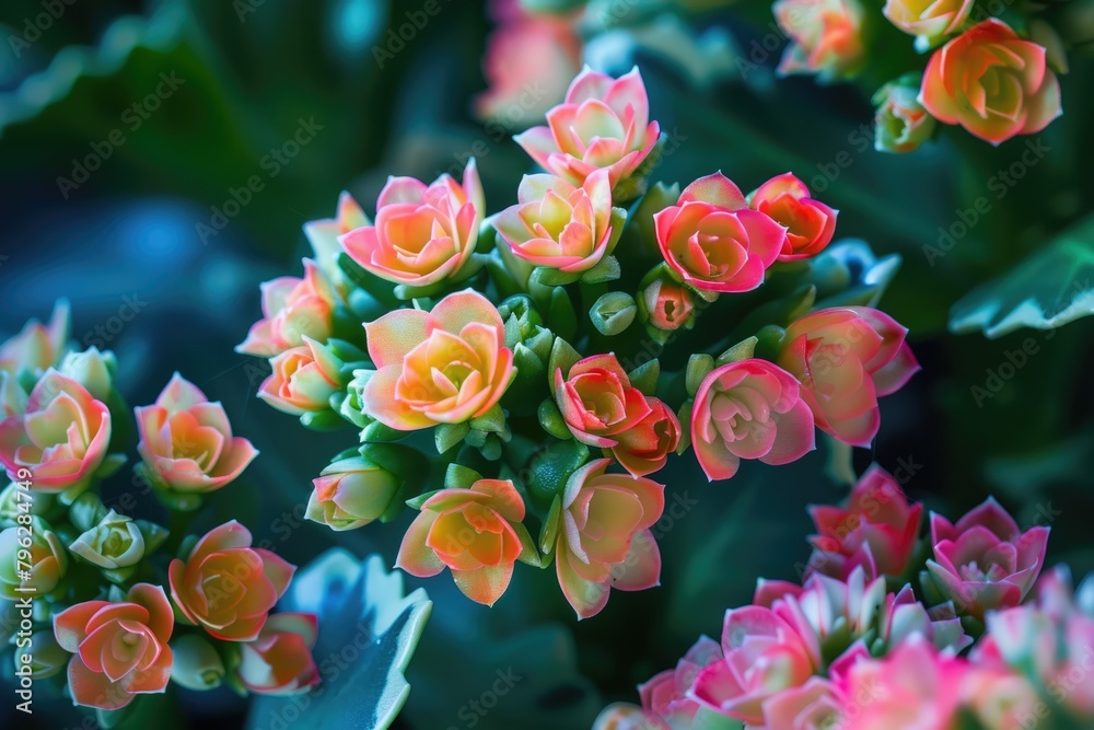 Closeup of Beautiful Blooming Kalanchoe Flowers in Vibrant Tropical Background - Aromas of Bloom