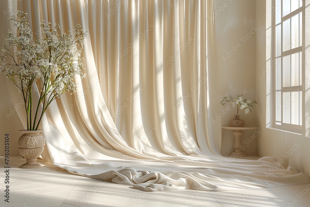 Window with White Curtains and Flowers Window with White Curtains and Flowers
