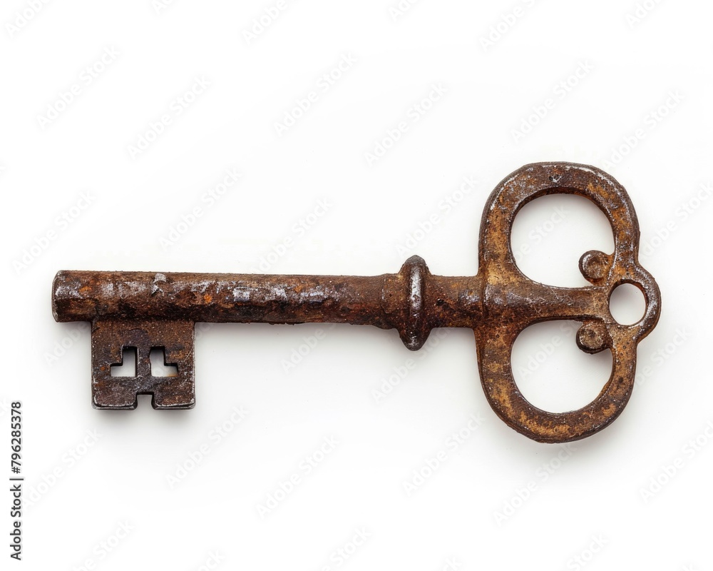 Antique Skeleton Key Isolated on White Background. Old-Fashioned Retro Skeleton Key with Unique Antique Skeleton Key Isolated on White Background. Old-Fashioned Retro Skeleton Key with Unique