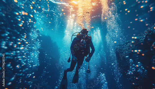 Adventurous scuba diver exploring the serene underwater world,generative ai photo