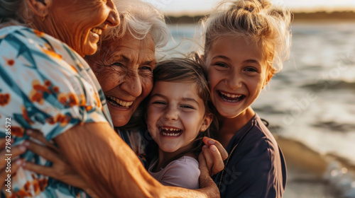 Several elderly women embracing in a group hug, displaying love and support for one another