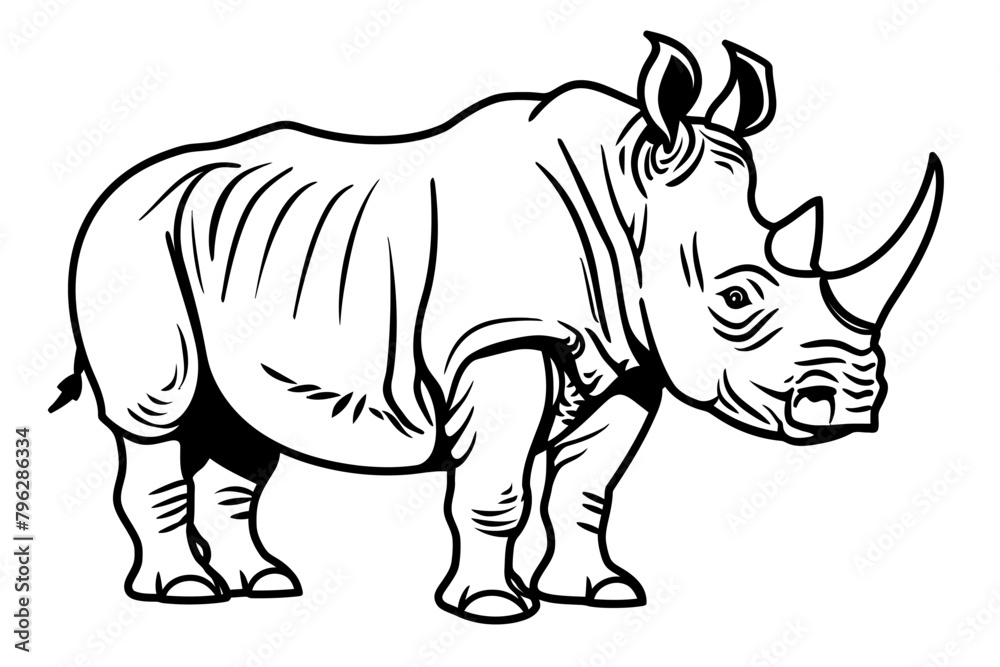 basic cartoon clip art of a Rhino, bold lines, no gray scale, simple coloring page for toddlers basic cartoon clip art of a Rhino, bold lines, no gray scale, simple coloring page for toddlers