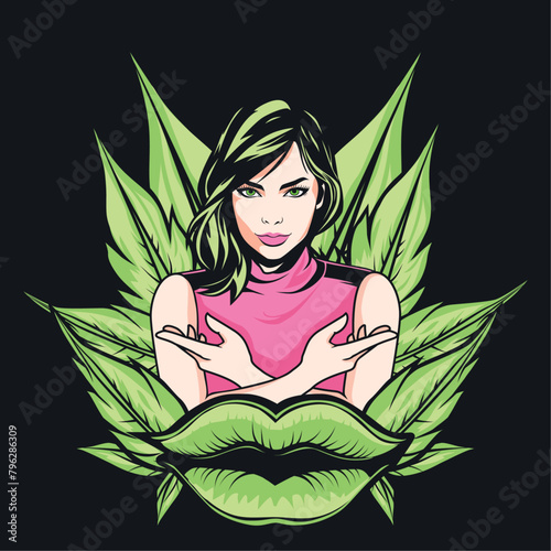 green cannabis leaves girl