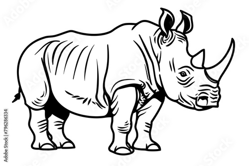 basic cartoon clip art of a Rhino  bold lines  no gray scale  simple coloring page for toddlers